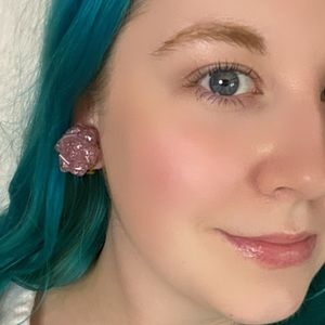 Vintage Pink Clip On Earrings Plastic Flower Sparkles Gummy West Germany